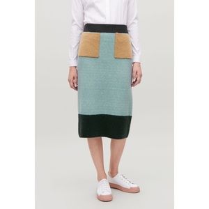 COS Color-Block Wool Knit Skirt, Mohair Pockets XS